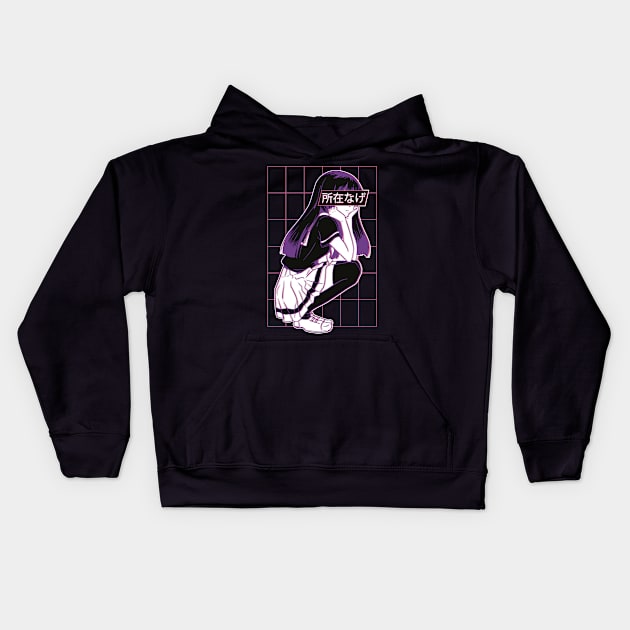 Japanese Sad Girl Anime Vaporwave Art Style Kids Hoodie by Visual Vibes